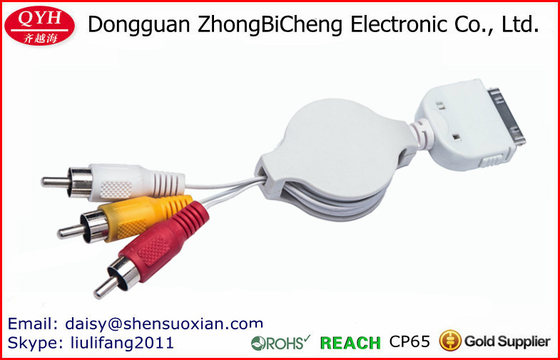 Para los dispositivos estéreos 30-Pin retractable al cable de audio 3rca
