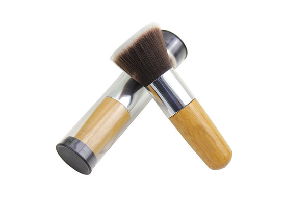 Pequeño cepillo para la cara, cepillo plano del maquillaje del almacenador intermediario del almacenador intermediario de la manija de bambú de Kabuki
