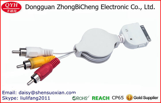Para los dispositivos estéreos 30-Pin retractable al cable de audio 3rca