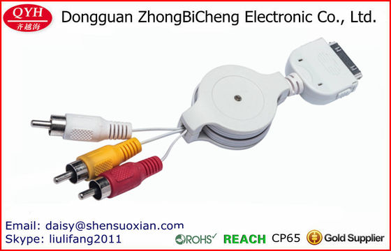 Para los dispositivos estéreos 30-Pin retractable al cable de audio 3rca